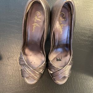 Cole Haan  peep toe Leather pumps gunmetal 8 M